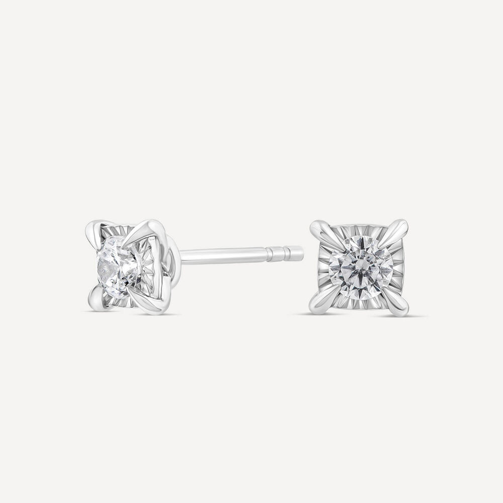 9ct White Gold 0.25ct Miracle Plate Diamond Stud Earrings image number 1