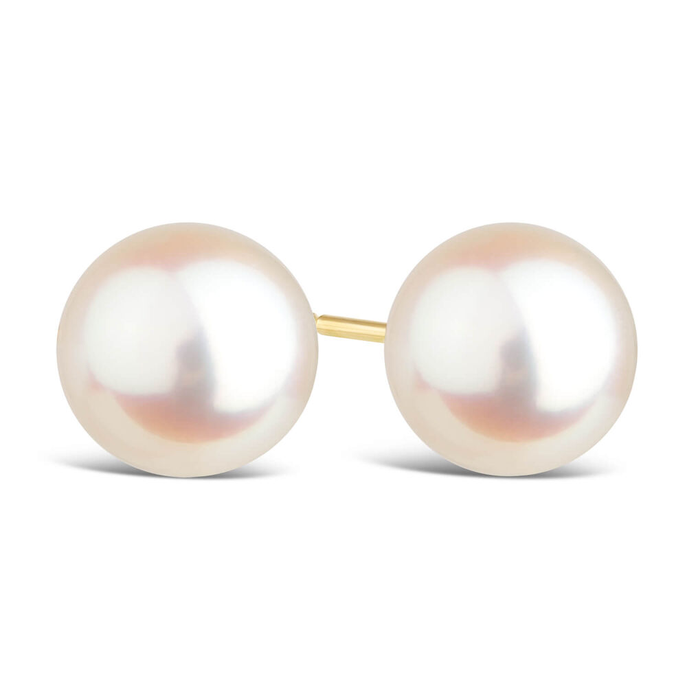 18ct gold 7.5-8mm Akoya cultured pearl stud earrings image number 2