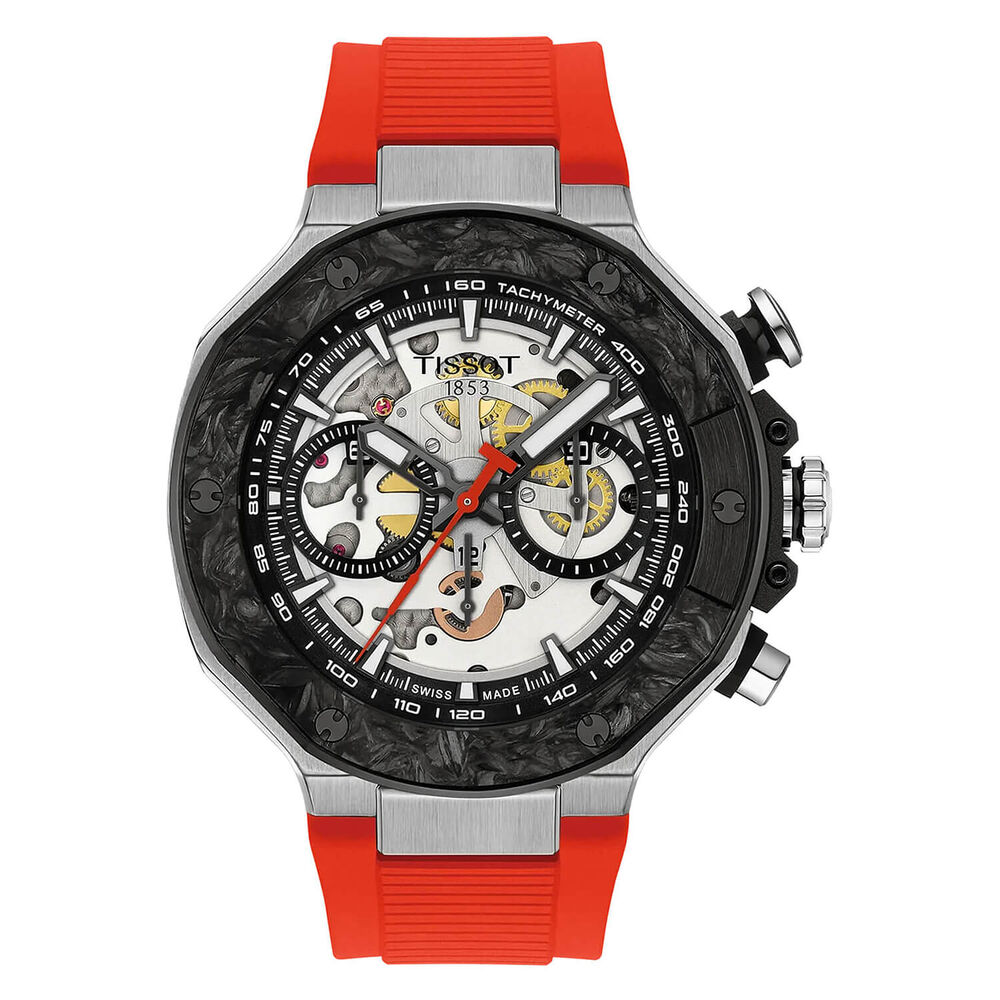 Tissot T-Race MotoGP 45mm Skeleton Dial Red Rubber Strap Chronograph Watch