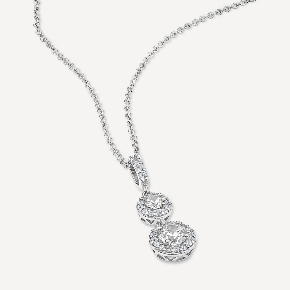 9ct White Gold Two Cubic Zirconia Halo's & Cubic Zirconia Bale Pendant image number 3