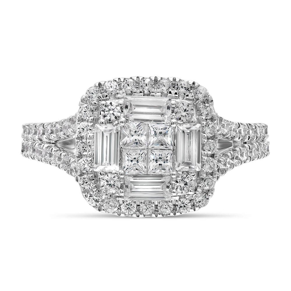 18ct White Gold 1.00ct Diamond Cluster Baguette Halo Ring