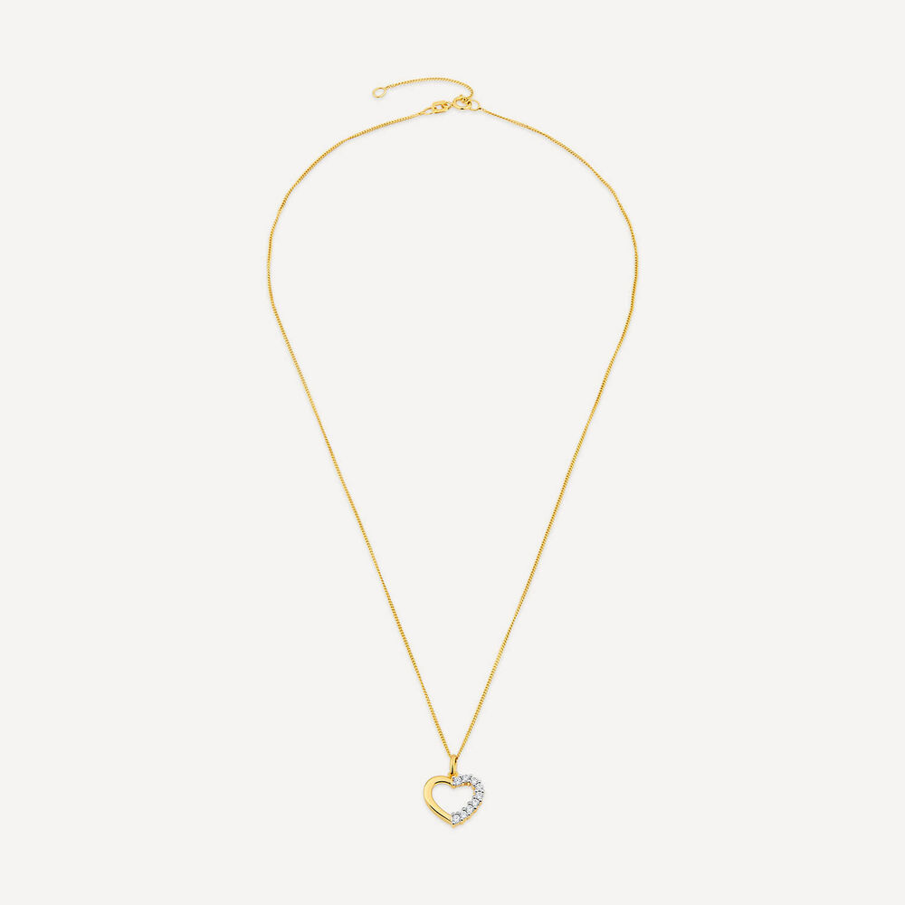 9ct Yellow Gold Side Claw Set Cubic Zirconia Open Heart Pendant image number 2