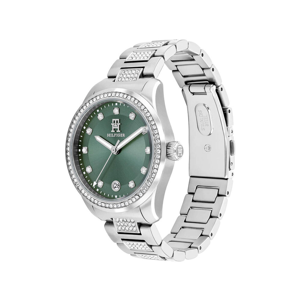 Tommy Hilfiger 36mm Green Dial Crystal Set Bezel Steel Bracelet Watch image number 1
