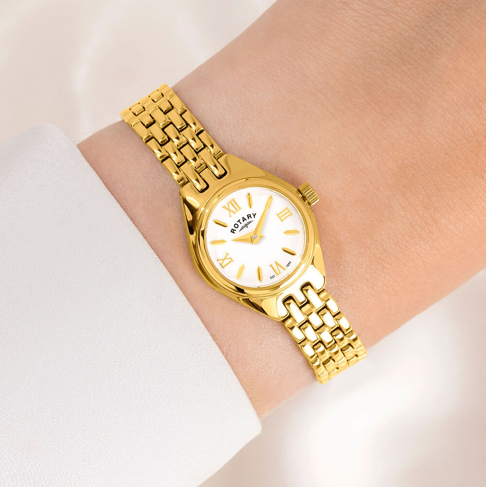 Rotary Cocktail 20mm White Dial Gold Plated Stainless Steel Bracelet Watch