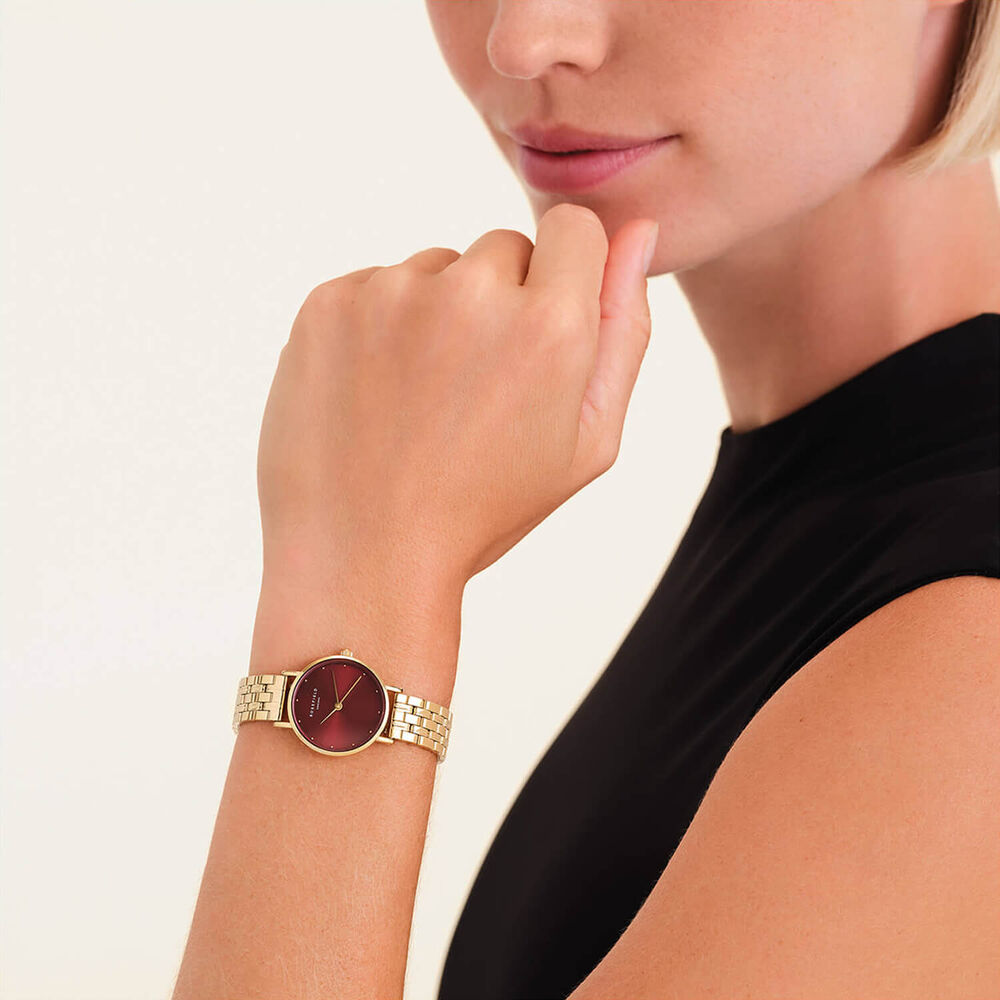 Rosefield Small Edit Burgundy 26mm Dial 23k Gold Plated Steel Bracelet Watch image number 2