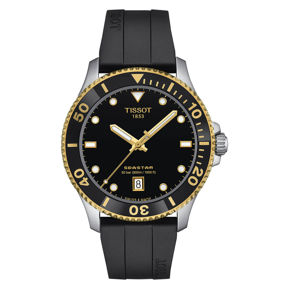 Tissot Seastar 1000 40mm Black Dial Yellow Gold Bezel Rubber Strap WatchWatch