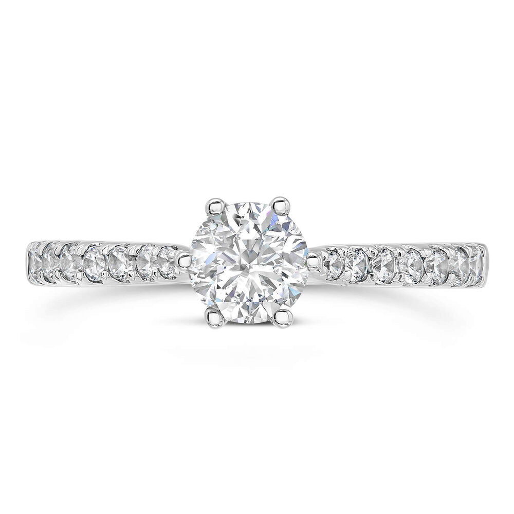 Kathy De Stafford 18ct White Gold 'Sasha' Diamond 6 Claw Solitaire & Pave Shoulders 0.75ct Ring