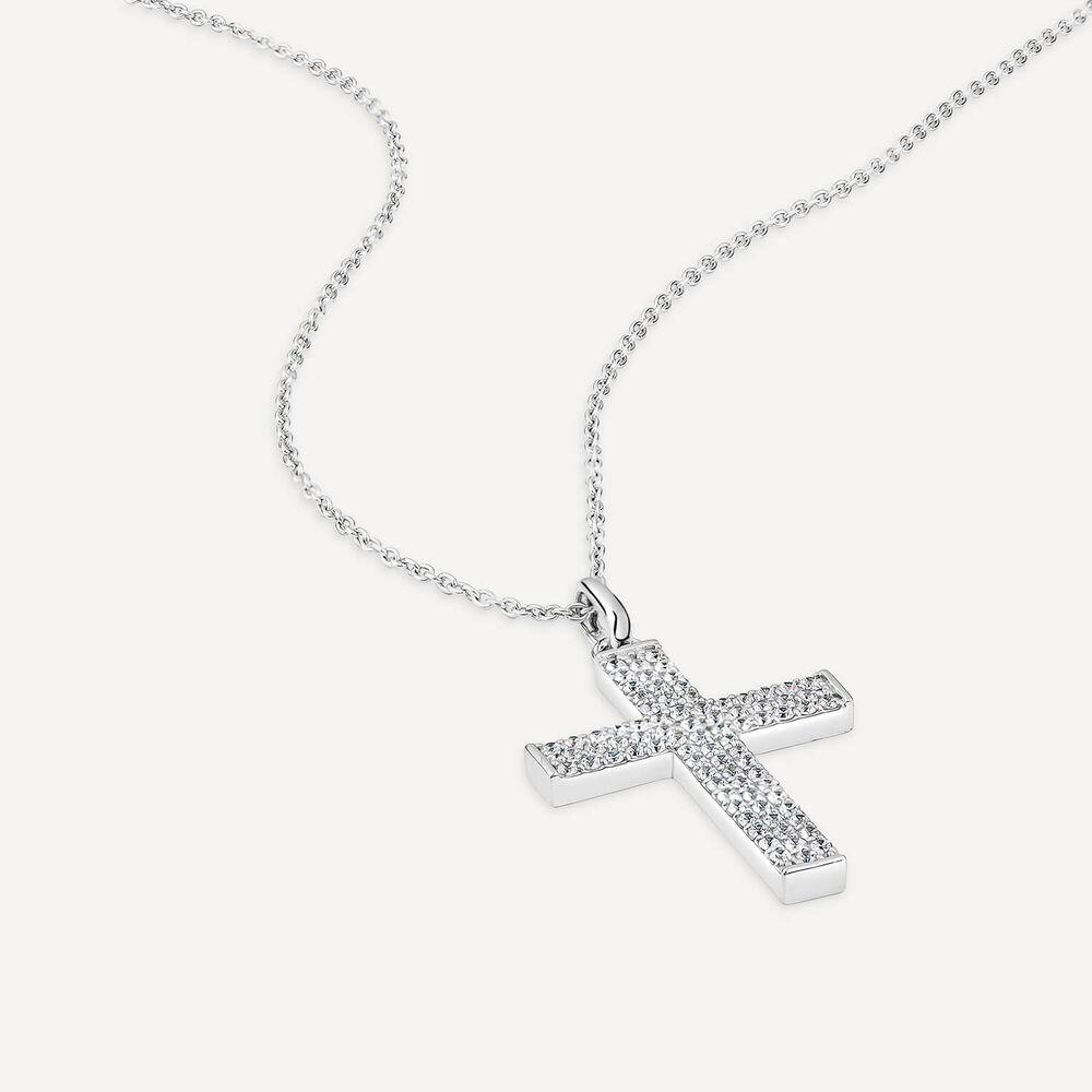 Sterling Silver Pave Cubic Zirconia Cross Pendant image number 3