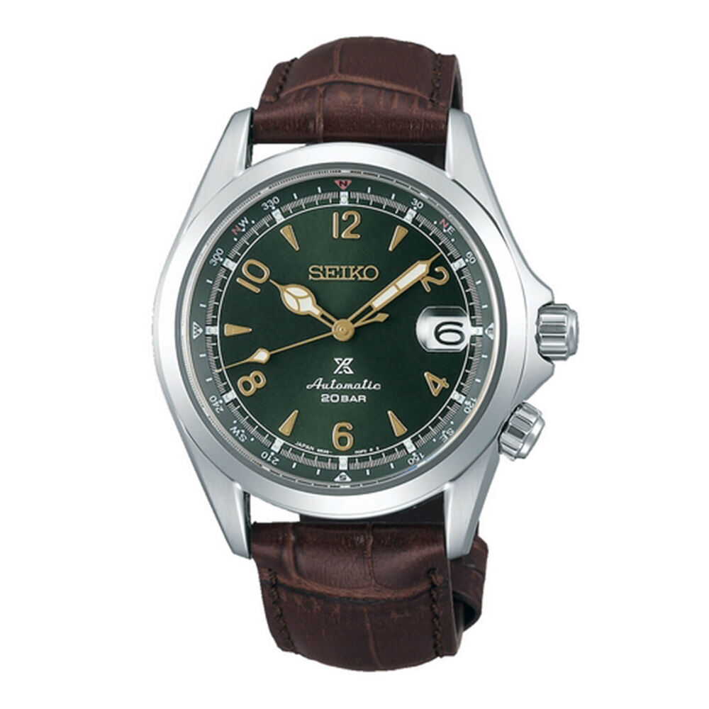 Seiko Prospex Alpinist 39.5mm Green Dial Brown Leather Strap Watch