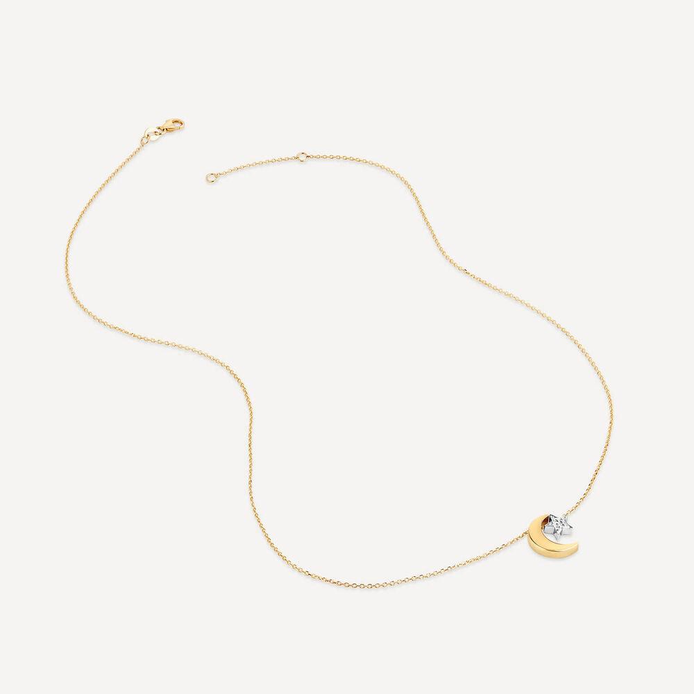 9ct Yellow And White Gold Moon And Star Pendant image number 2