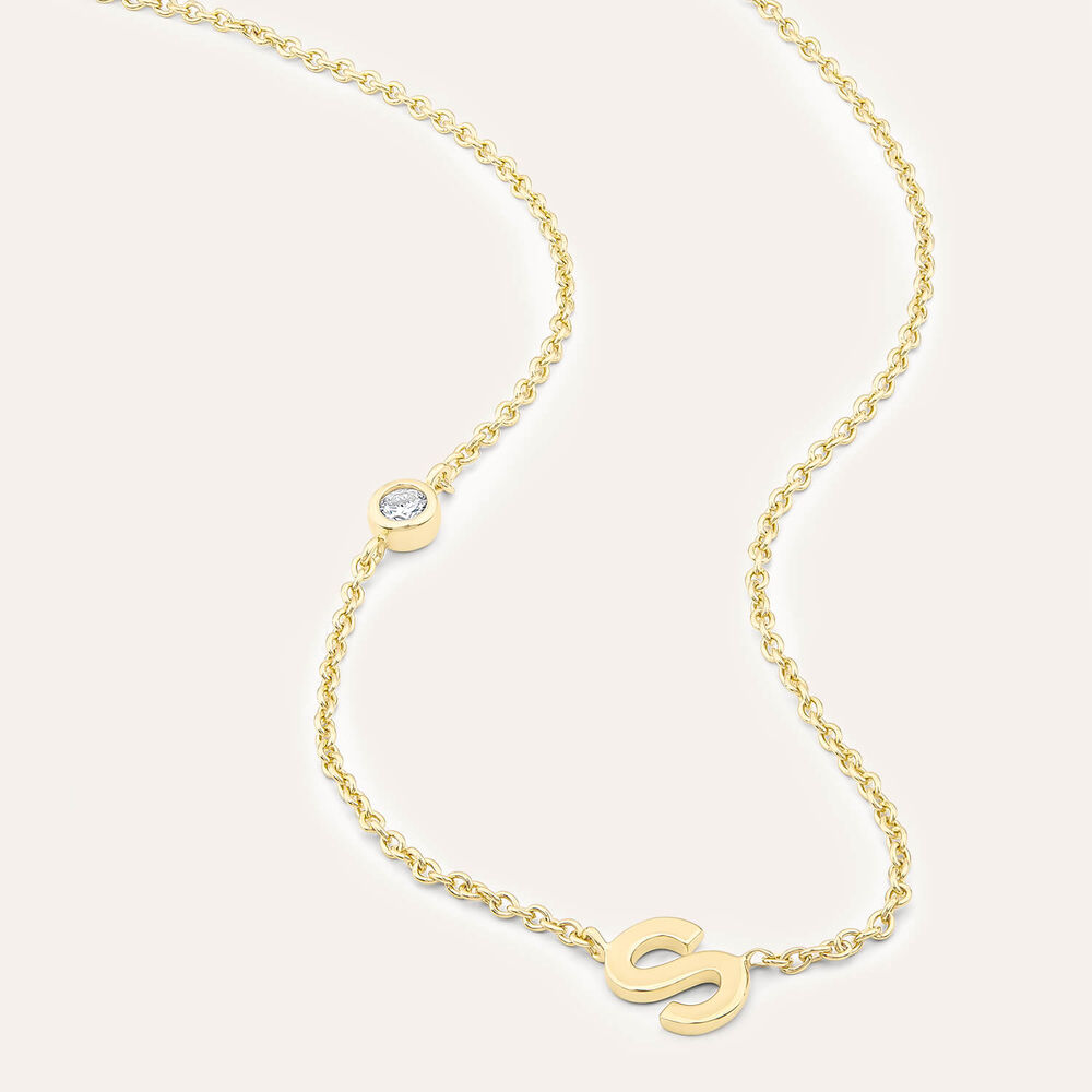 Sterling Silver Yellow Gold Plated 0.06ct Lab Grown Diamond Initial S Necklet