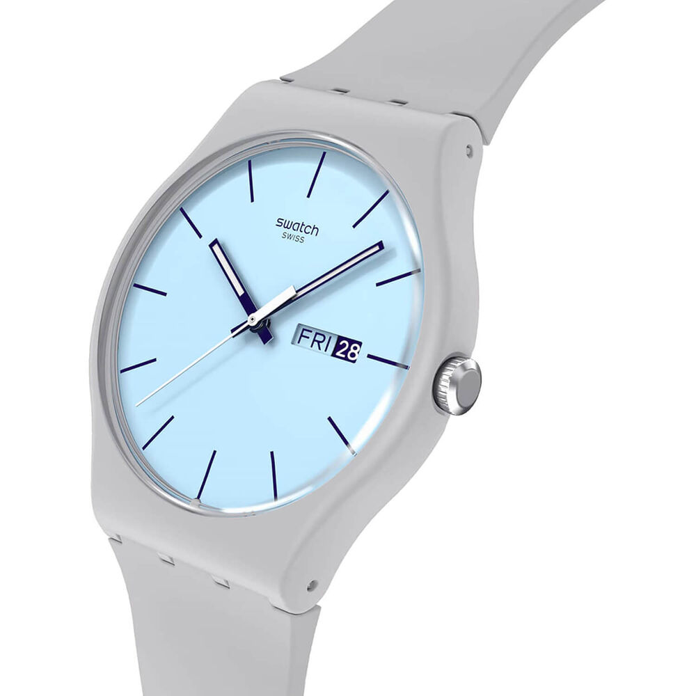 Swatch Blueberry Sky 41mm Light Blue Dial Grey Silicone Strap Watch