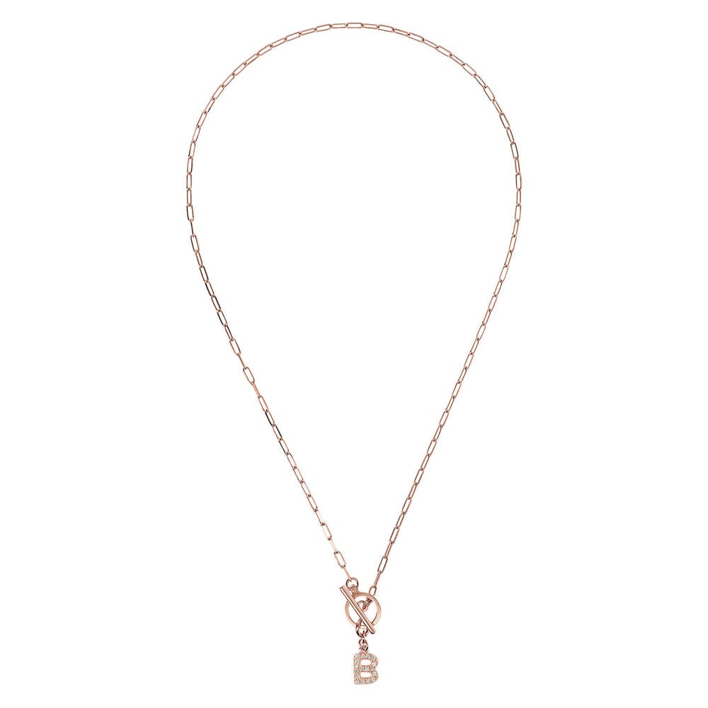 Bronzallure Mini Paper Link With Latter B Pave And T-Bar Necklace