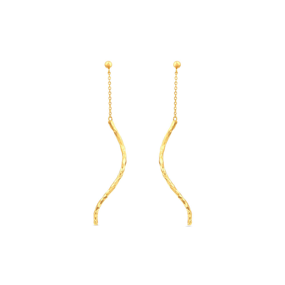 9ct Yellow Gold Mirror Diamond Cut Squiggle Drop Earrings image number 0