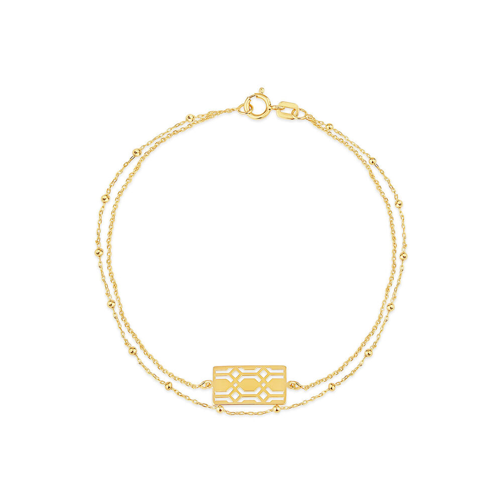 9ct Yellow Gold Milan Filigree Rectangular Disc Double Chain Bracelet