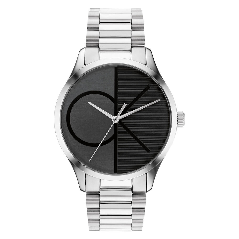 Calvin Klein Iconic 40mm Black Monogramed Dial Steel Bracelet Watch