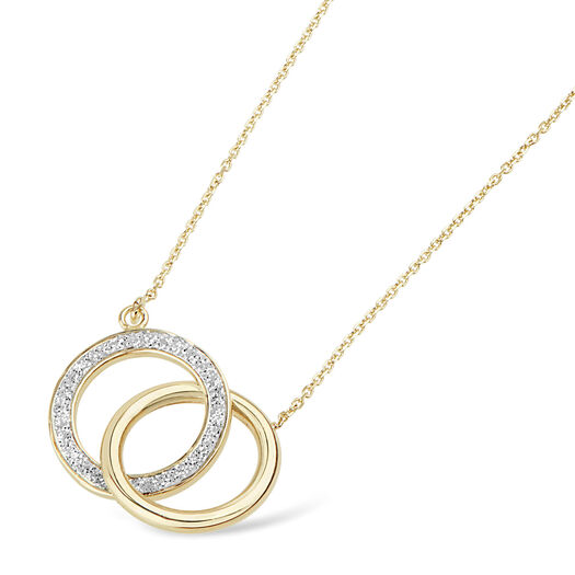 9ct Gold Plain and Glitter Interlocking Circle Necklace (Chain Included)