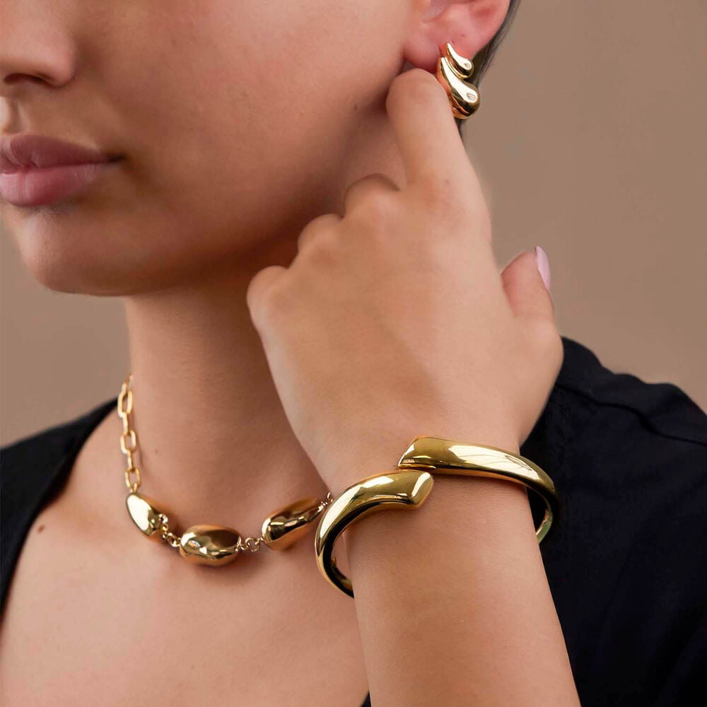 Yellow Gold Plated Sterling Silver Three Nuggets Curbed Chain Necklet image number 3