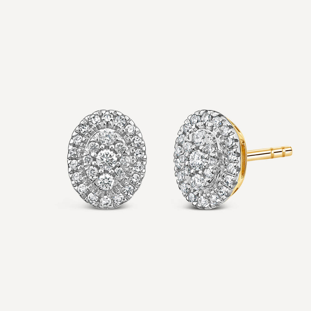 9ct Yellow Gold 0.25ct Diamond Cluster Oval Stud Earrings