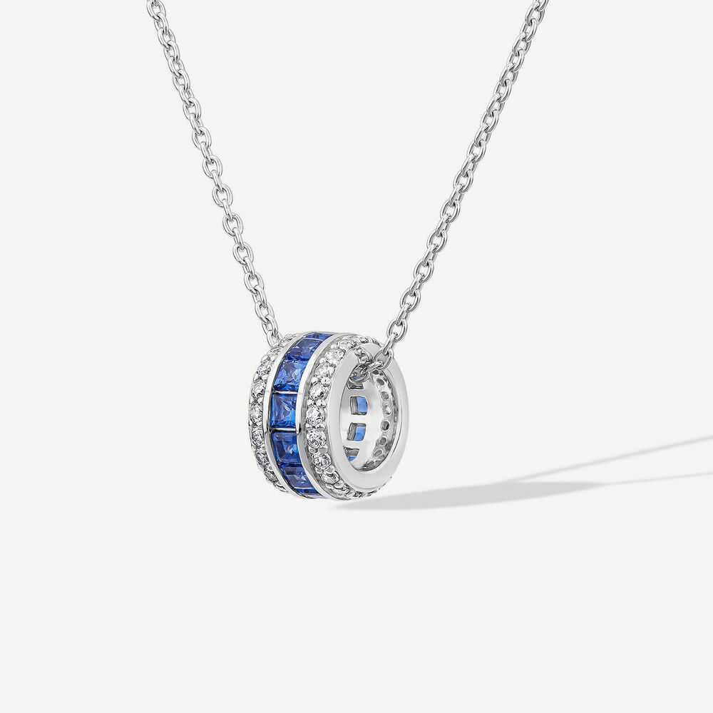 Sterling Silver Blue & White Cubic Zirconia Barrel Shaped Pendant image number 1