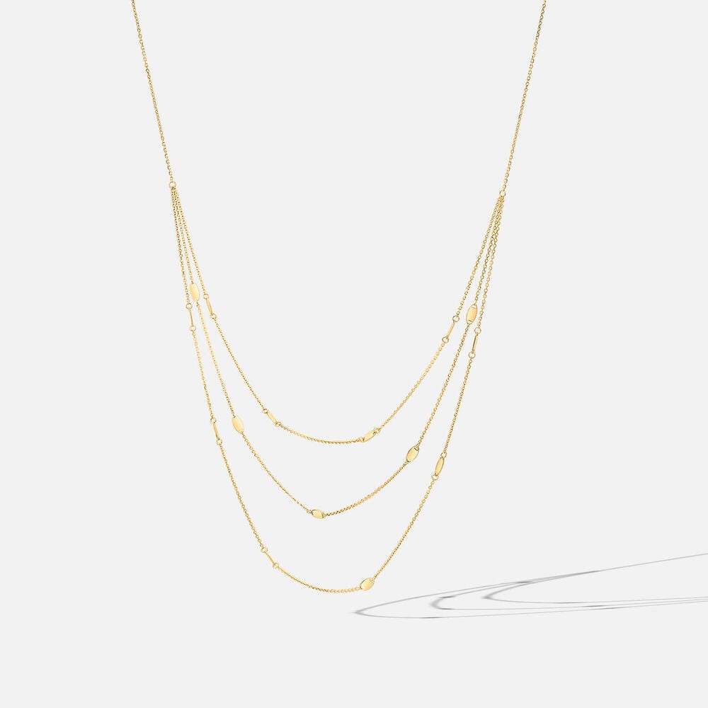 9ct Yellow Gold Three Strand Oval Polished Discs Necklet