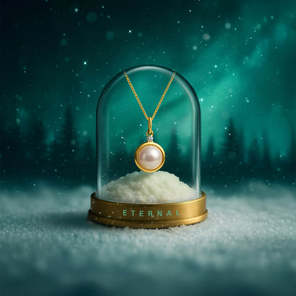 9ct Yellow Gold Diamond Top Freshwater Pearl Gold Rim Pendant image number 3