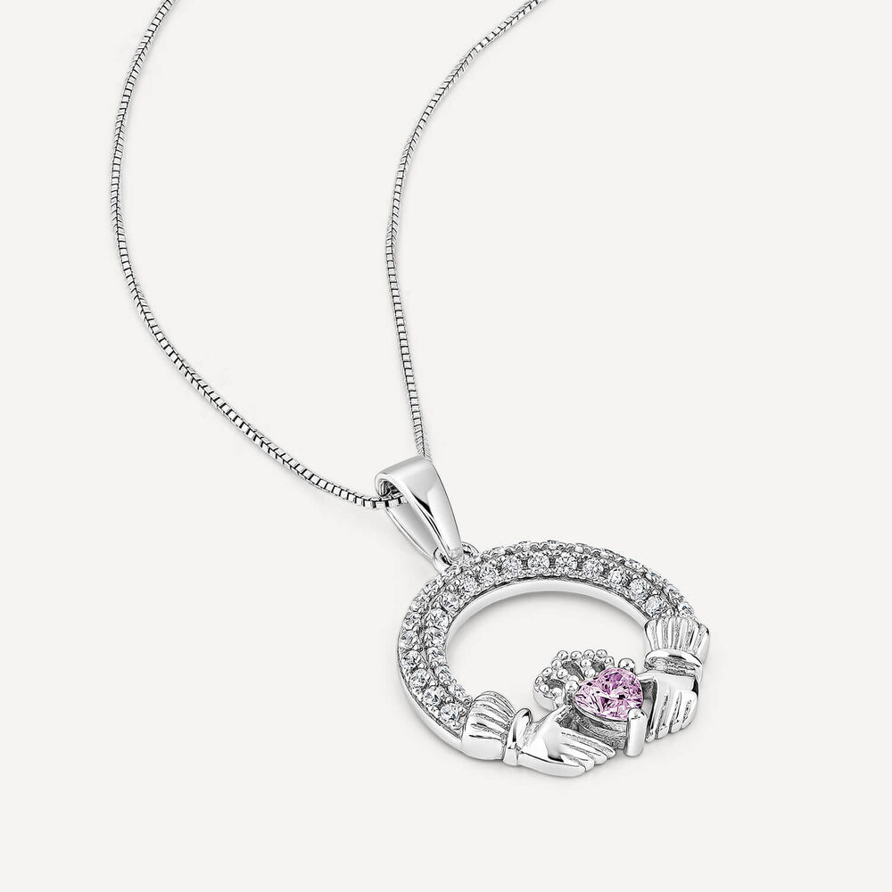 Sterling Silver June Birthstone Pave Cubic Zirconia Claddagh Pendant image number 3