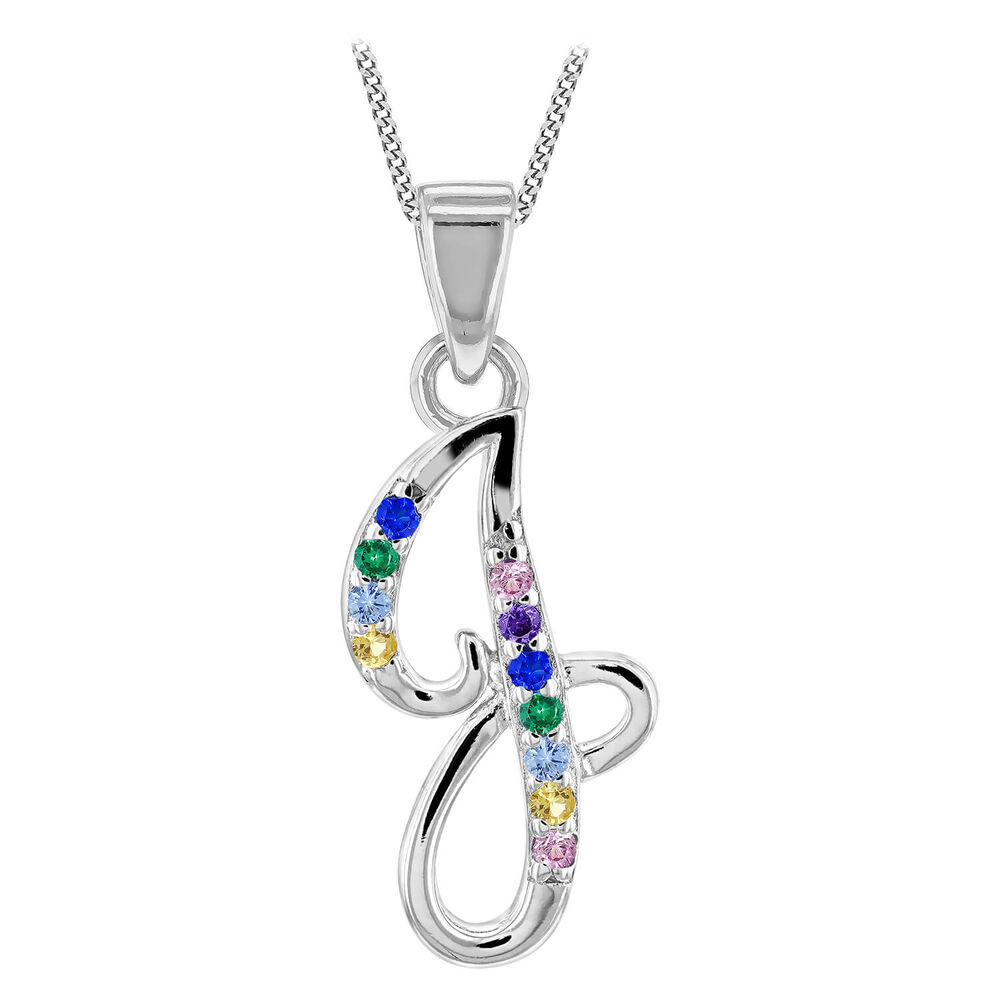 Sterling Silver Coloured Stone Set Initial "J" Pendant - Chain Included image number 0