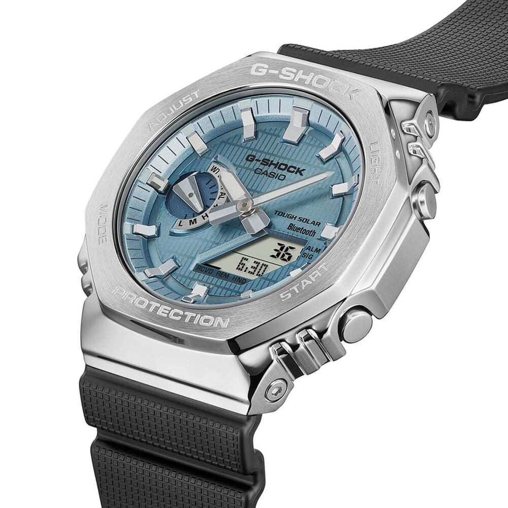 G-SHOCK Metal Covered 49.3mm Blue Dial Black Resin Strap Watch