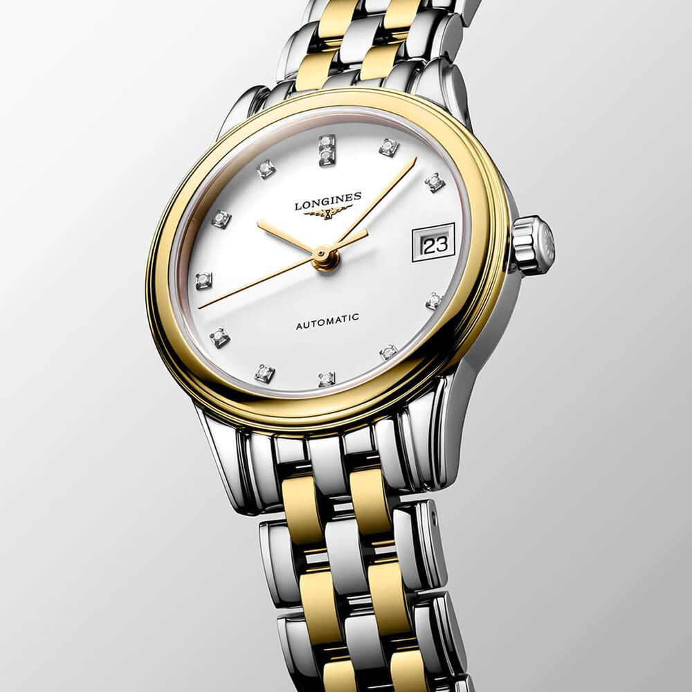 Pre-Owned Longines Elegance Flagship Diamond White Dial Two Tone Bracelet Watch