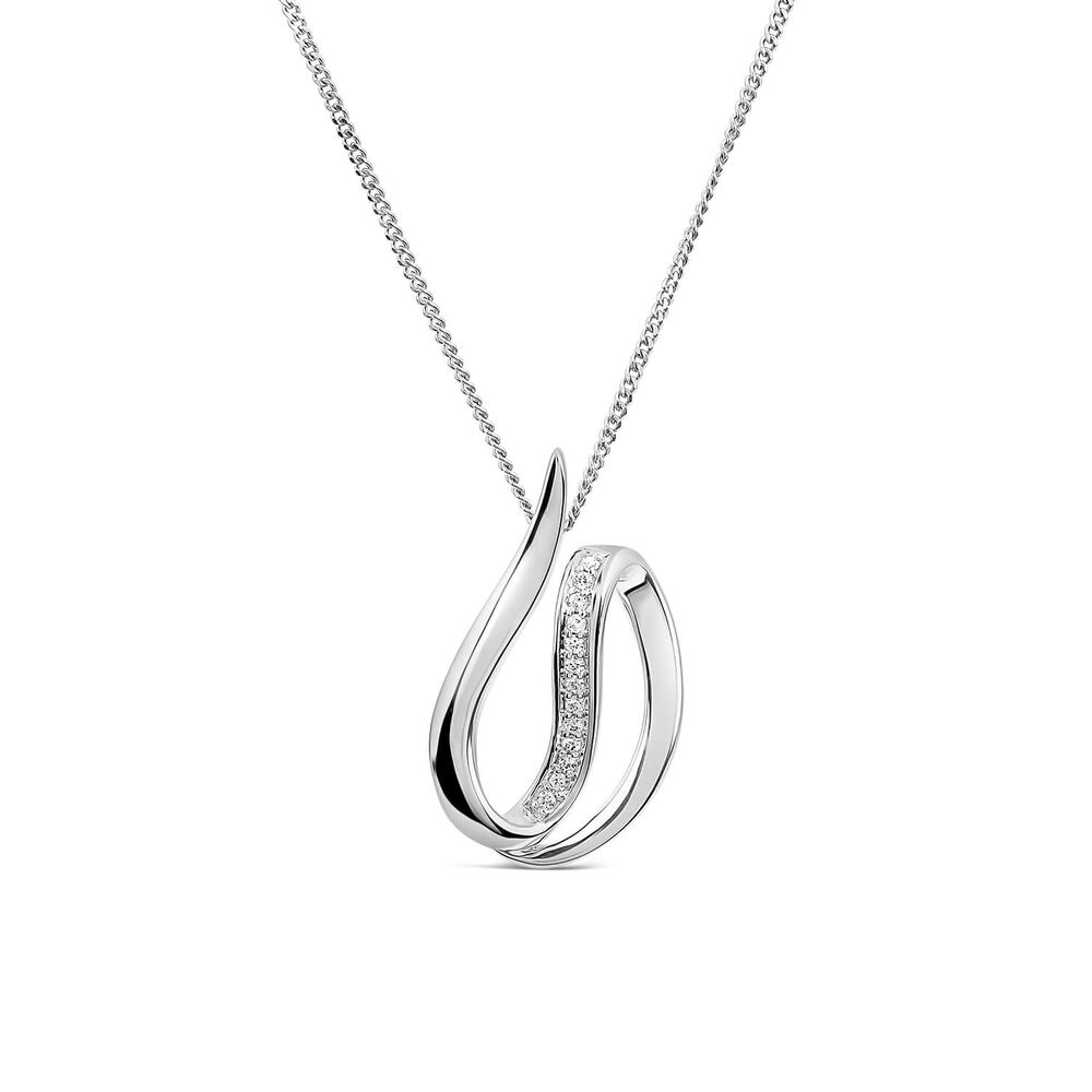 9ct White Gold 0.05ct Diamond Set Open Swirl Pendant image number 0