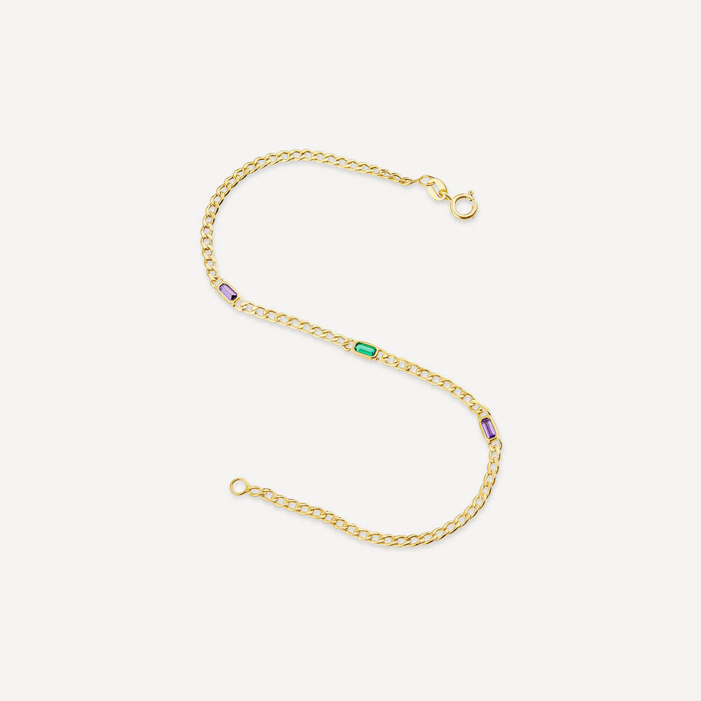 9ct Yellow Gold Multi Coloured Stones Curved Link Bracelet image number 2