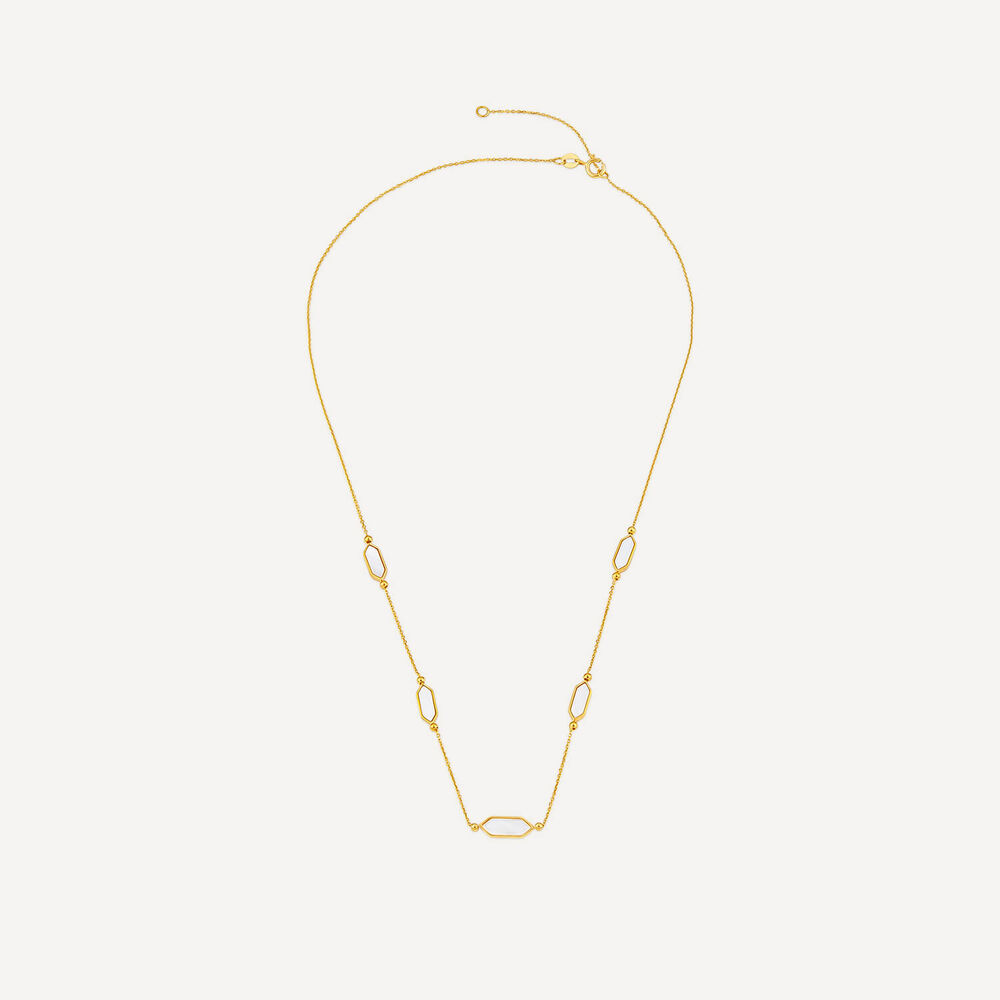 9ct Yellow Gold Oblong Hexagon Mother of Pearl Link & Chain Necklet image number 2