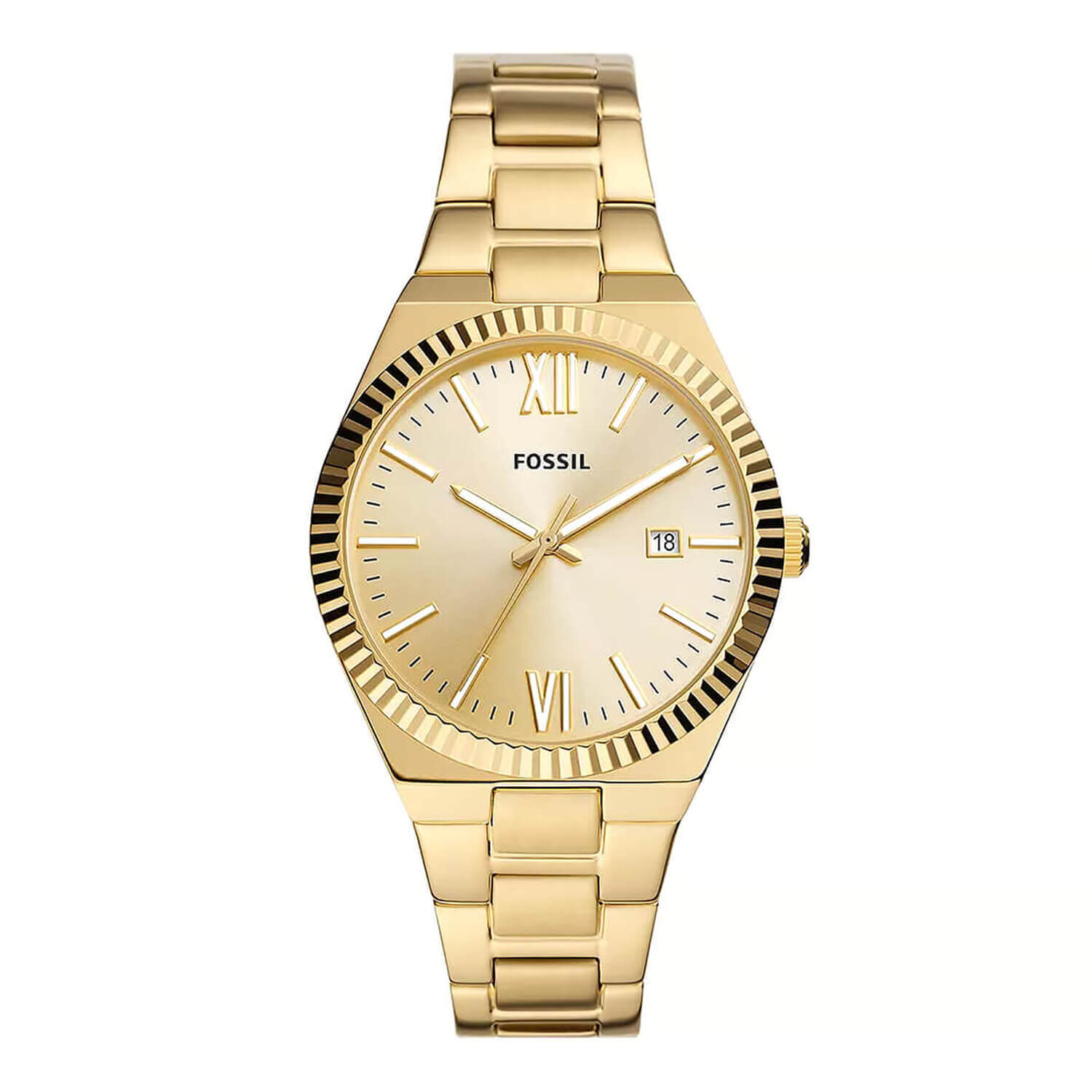 Fossil Scarlette 38mm Champagne Dial Yellow Gold IP Watch