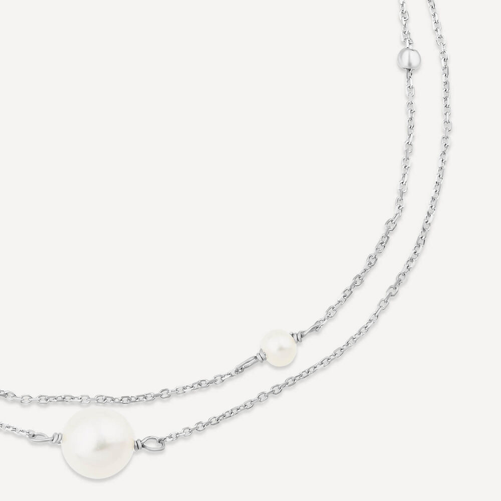 9ct White Gold Pearl & Beads Two Strand Bracelet image number 1