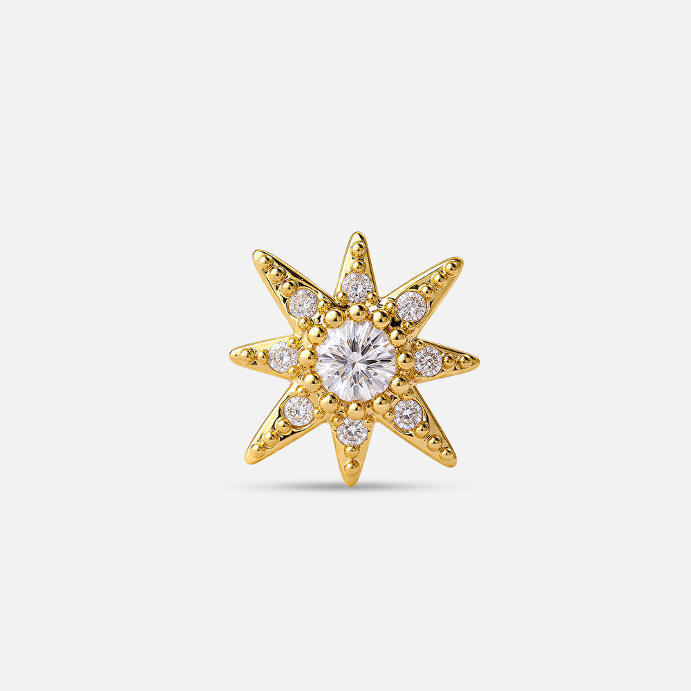 Yellow Gold Plated Vermeil Sterling Silver Cubic Zirconia Star Single Stud Earring