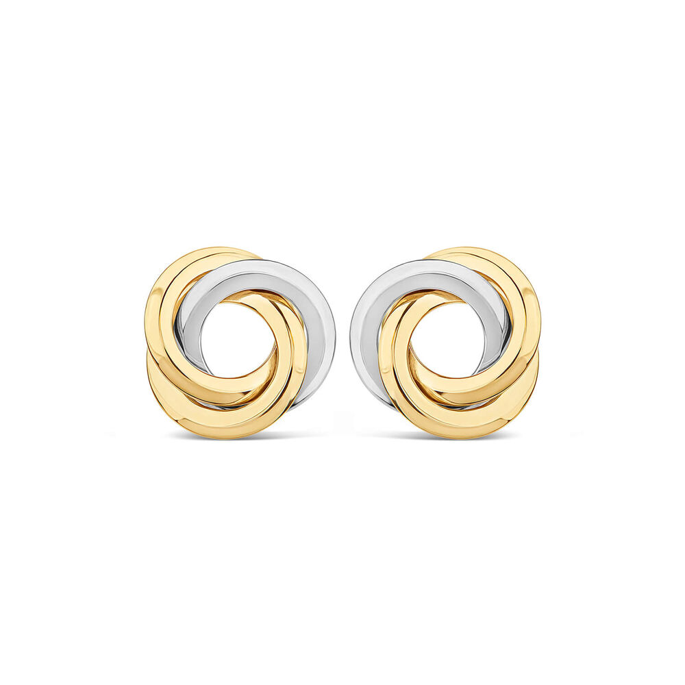9ct Yellow & White Gold Large Knot Stud Earrings image number 0