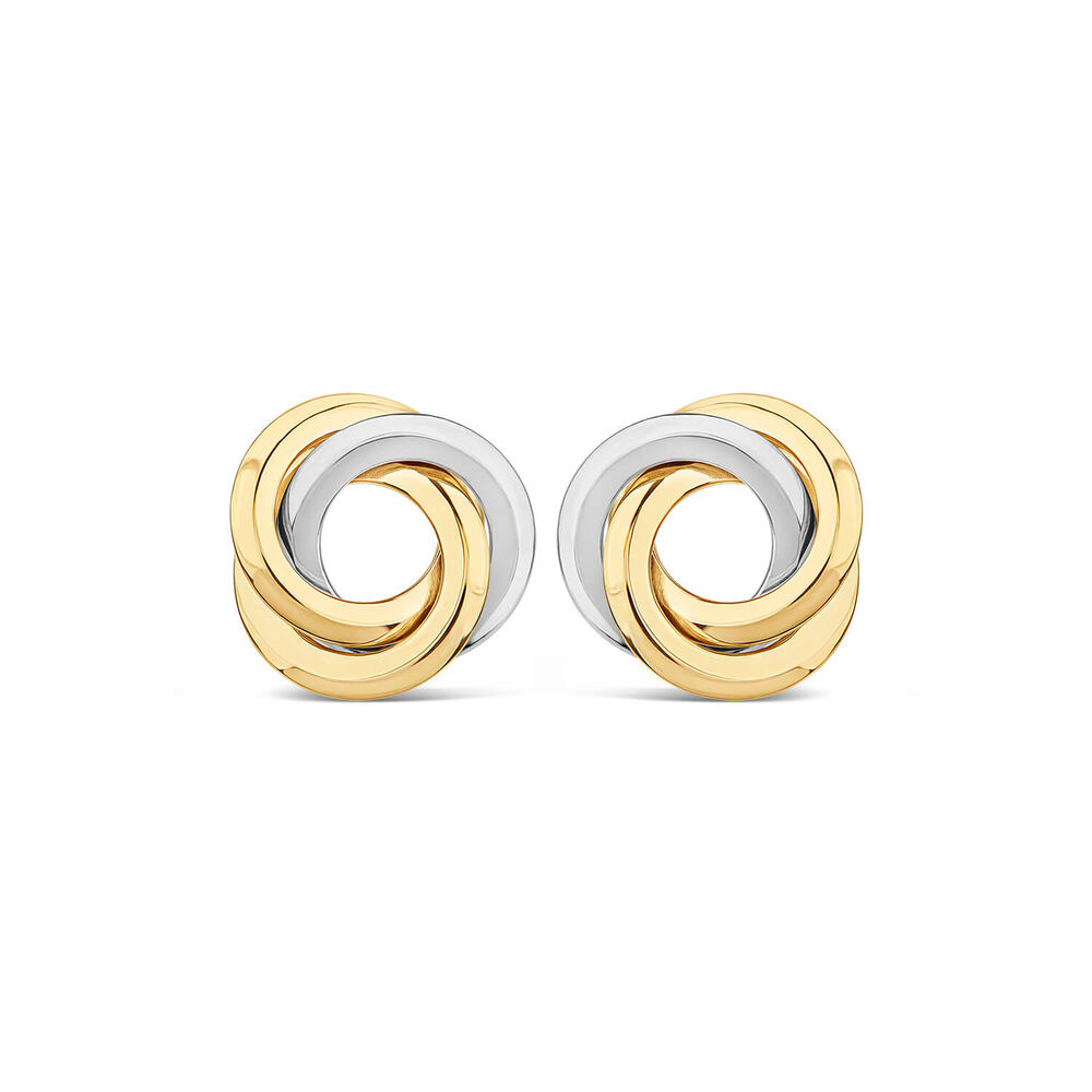 9ct Yellow & White Gold Large Knot Stud Earrings image number 0