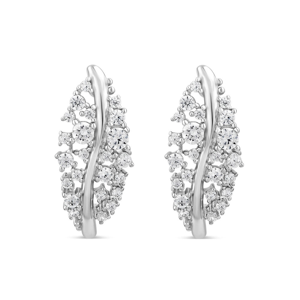 Sterling Silver Cubic Zirconia Set Leaf Stud Earrings image number 0