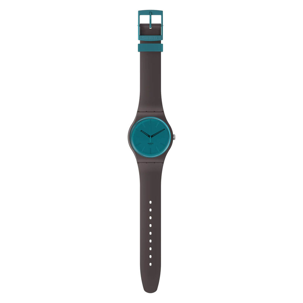 Swatch Dark Duality 41mm Blue Dial Brown Strap Watch image number 2