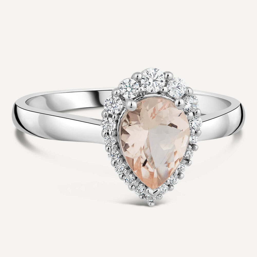9ct White Gold Pear Morganite Diamond Cluster Ring image number 2