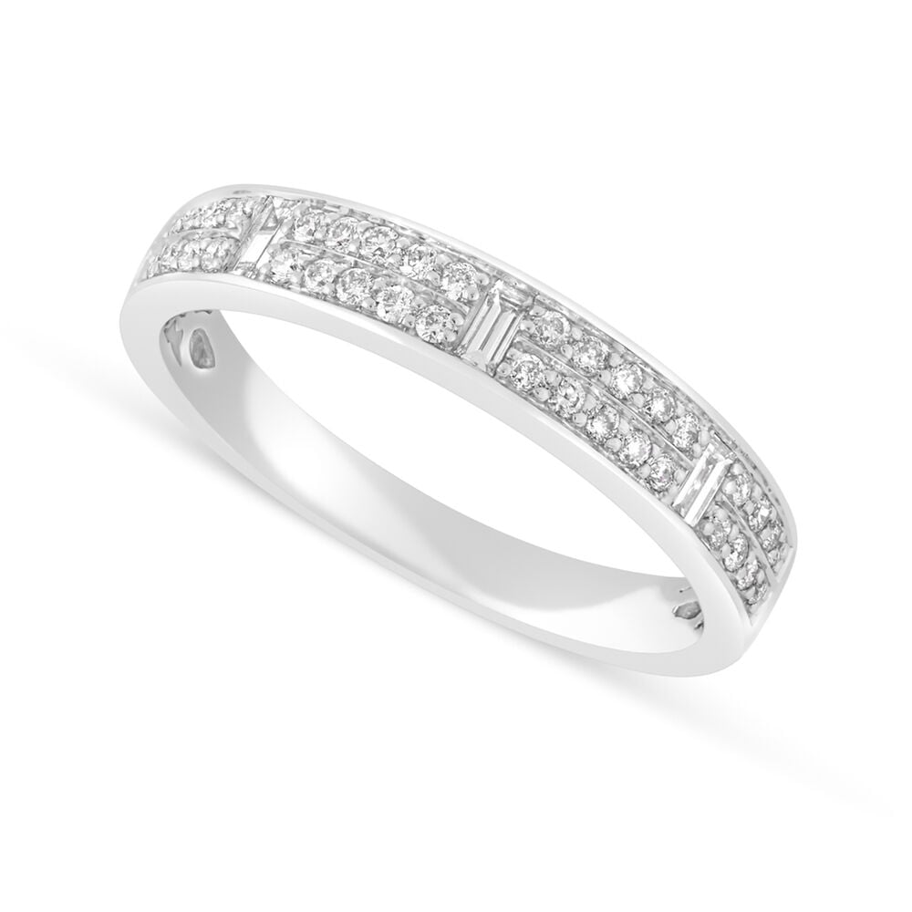 Ladies' 18ct White Gold 0.28 Carat Round Brilliant and Baguette Diamond 3mm Wedding Ring image number 0
