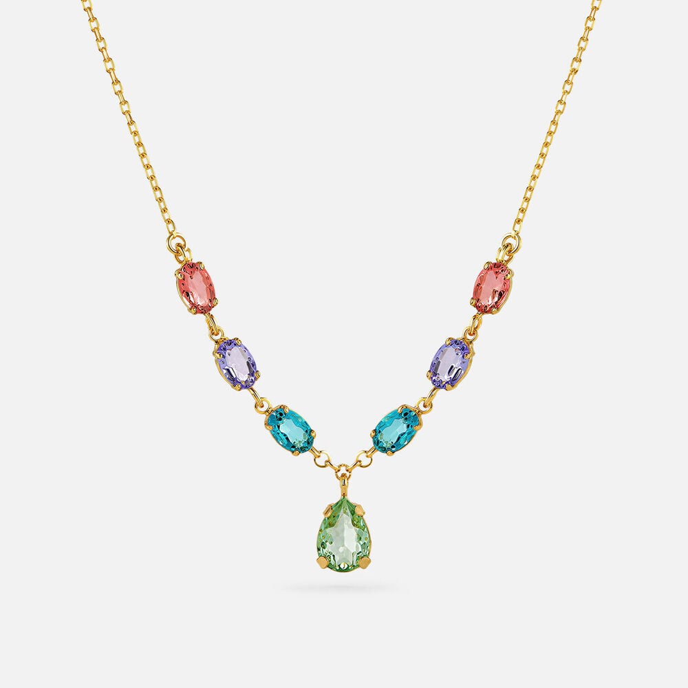 Yellow Gold Plated Sterling Silver 7 Multi Colour Cubic Zirconia Necklet