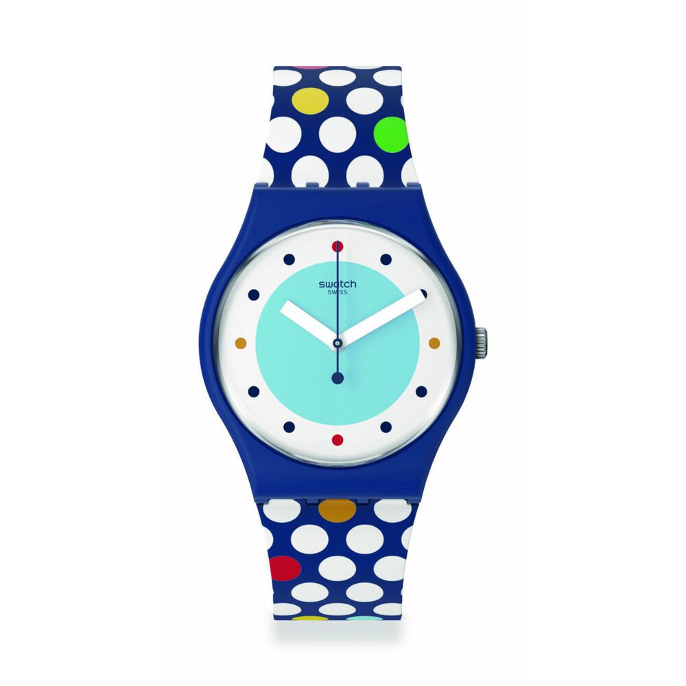 Swatch Spots of Joy 34mm White Dial Blue Strap Watch image number 0