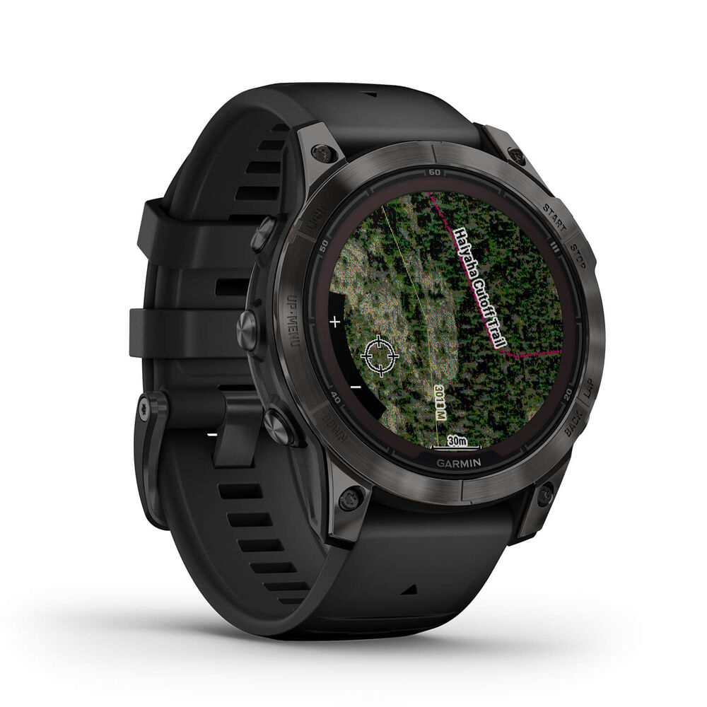 Garmin Fenix 7 Pro Sapphire Solar 47mm Carbon Grey DLC Titanium Case Black Strap Watch image number 3