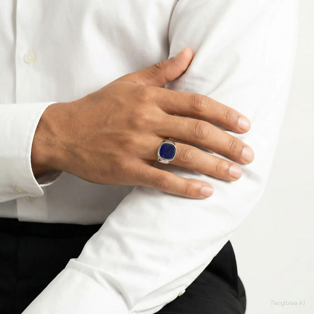 Sterling Silver Square Blue Lapis Signet Ring
