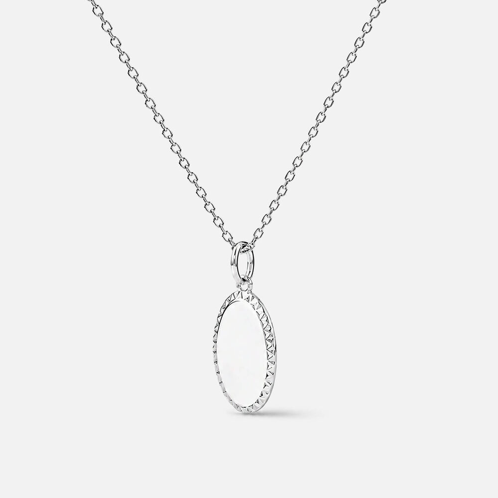 Sterling Silver Oval Diamond Cut Edge Disc Pendant
