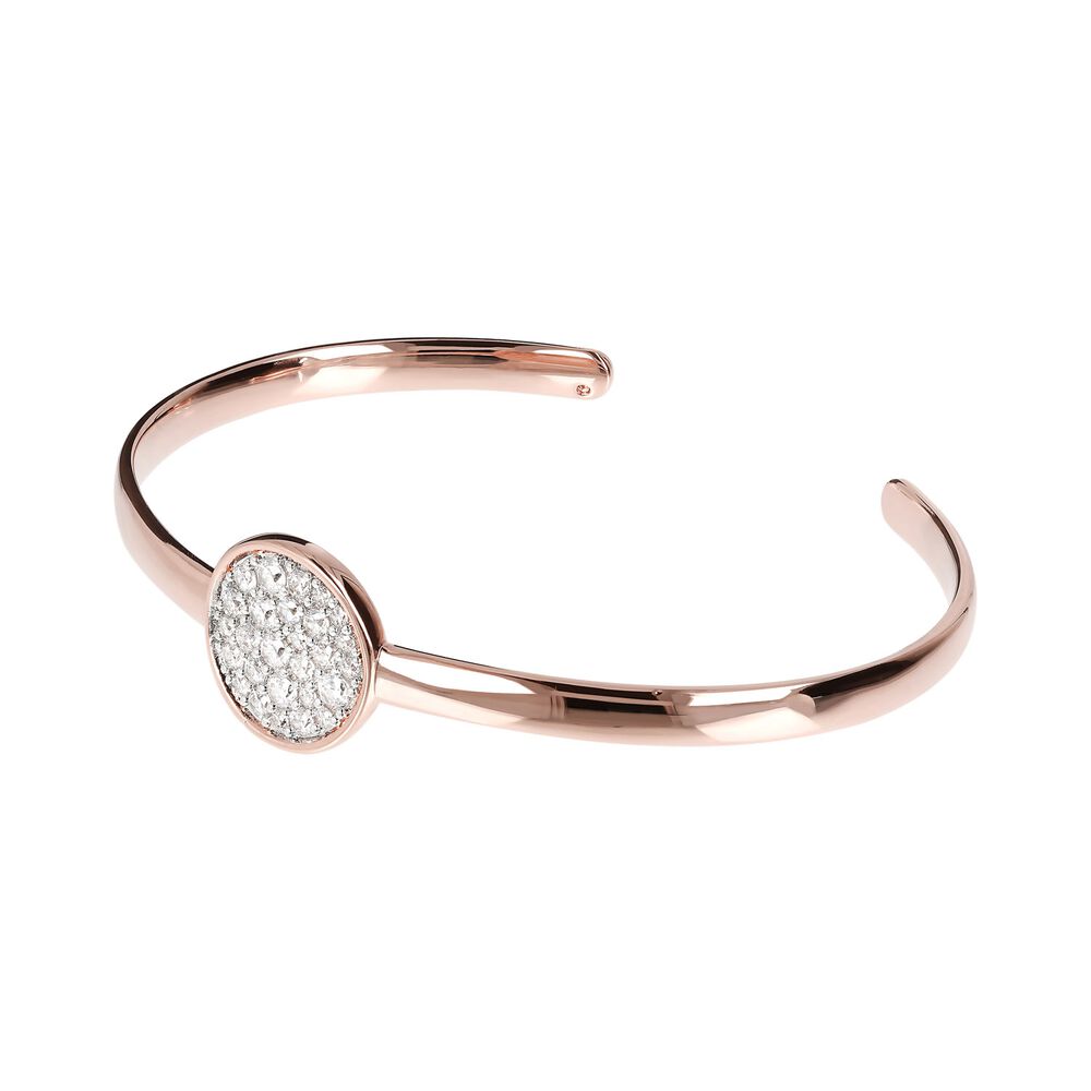Bronzallure 18ct Rose Gold-Plated Cubic Zirconia Open Bangle image number 0