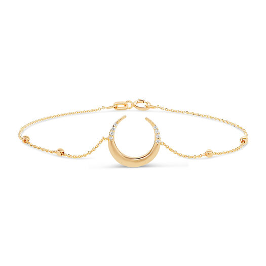 Ladies 9ct Gold Stone Set Horseshoe Beaded Chain Bracelet
