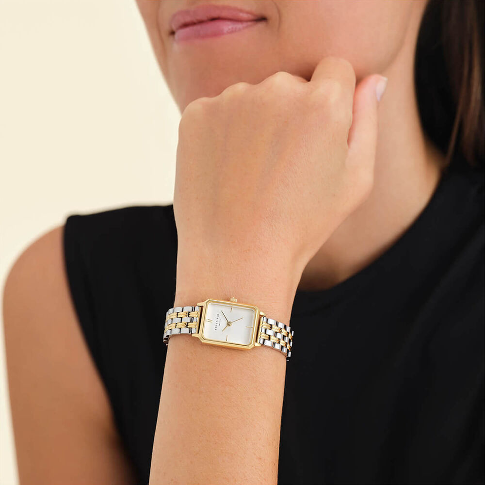 Rosefield Octagon XS Duotone Gold 19.5x24mm White Dial 23k Gold Plated Steel Bracelet Watch image number 4